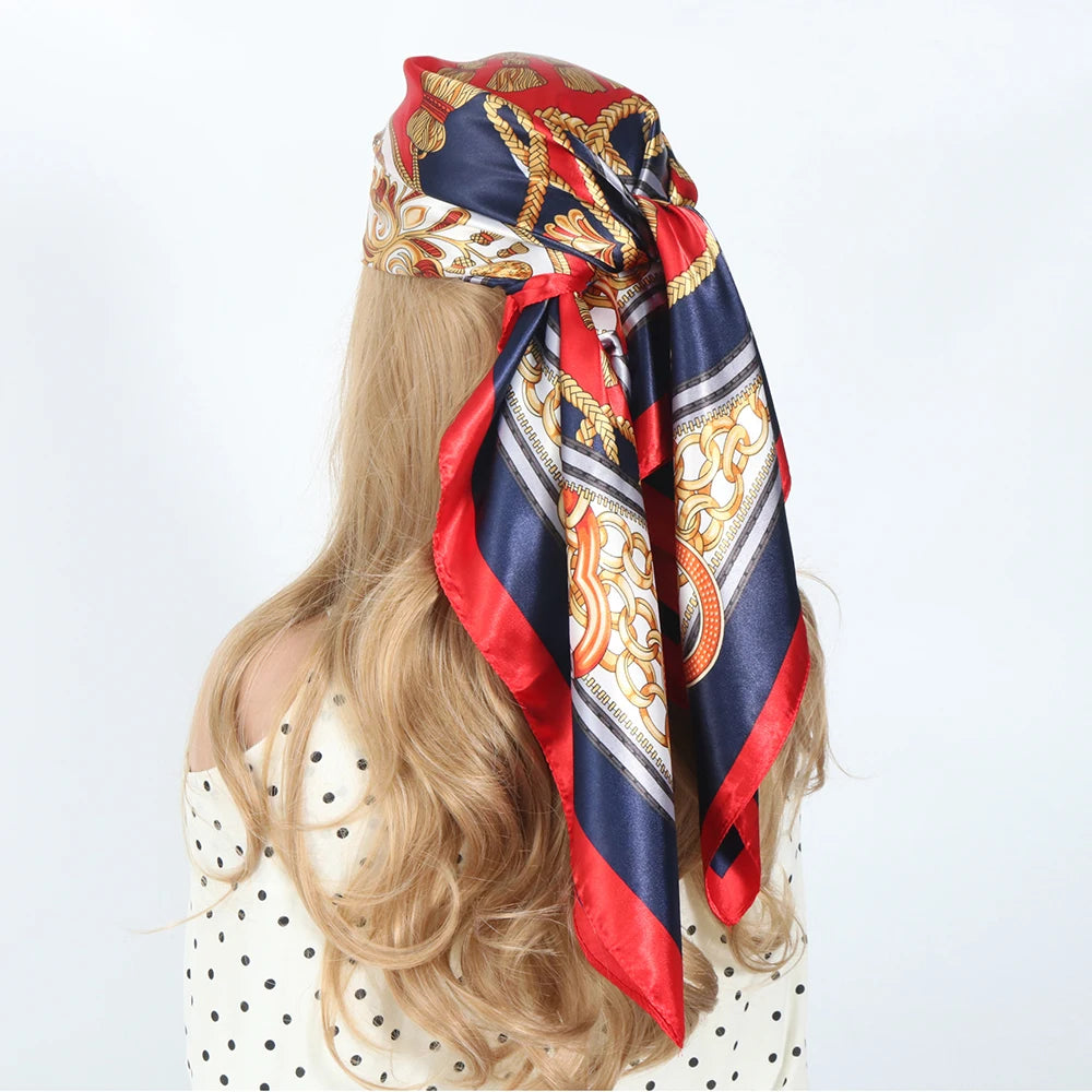 Silk Scarves Women Luxury Brand Summer Fashion Designer Head/Hair Scarf 90*90Cm Hijab Bandana Cheveux Foulard Femme 90X90CM