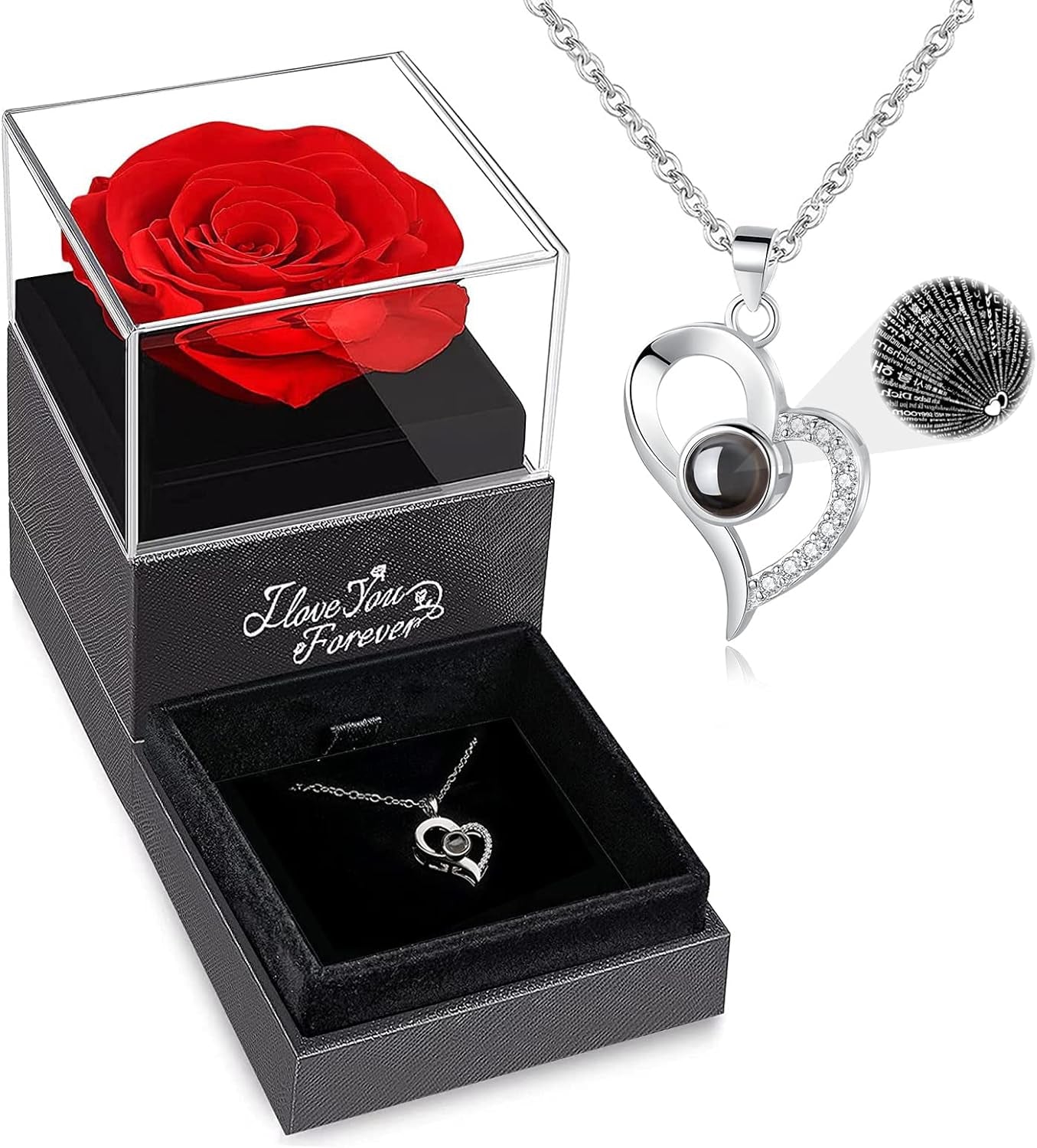 WILDLOVE Preserved Real Rose with I Love You Necklace, Christmas Gifts for Women, Mom, Grandma, Wife and Girlfriend, Birthday Anniversary Valentine'S Day Mother'S Day Gift Ideas for Her