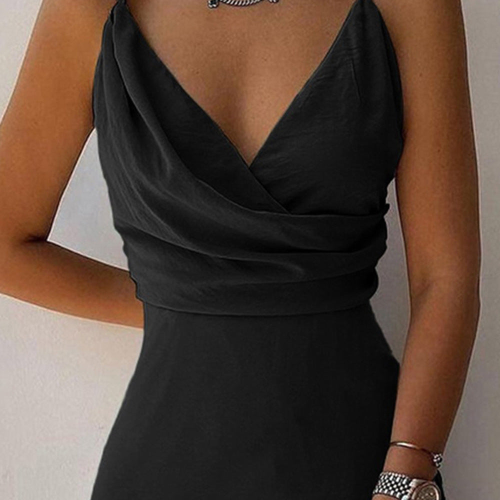 V-Neck Slip Dress Low Cut Printed Slit Dress