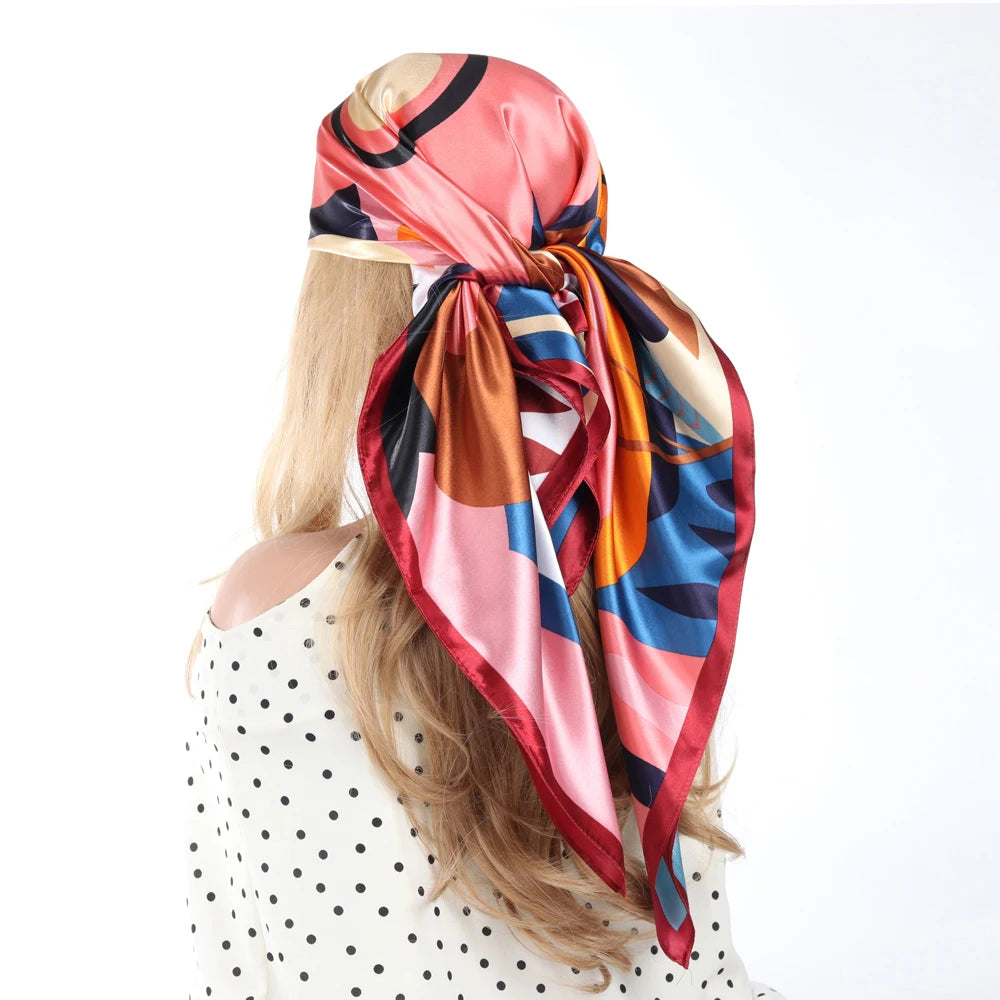 Silk Scarves Women Luxury Brand Summer Fashion Designer Head/Hair Scarf 90*90Cm Hijab Bandana Cheveux Foulard Femme 90X90CM