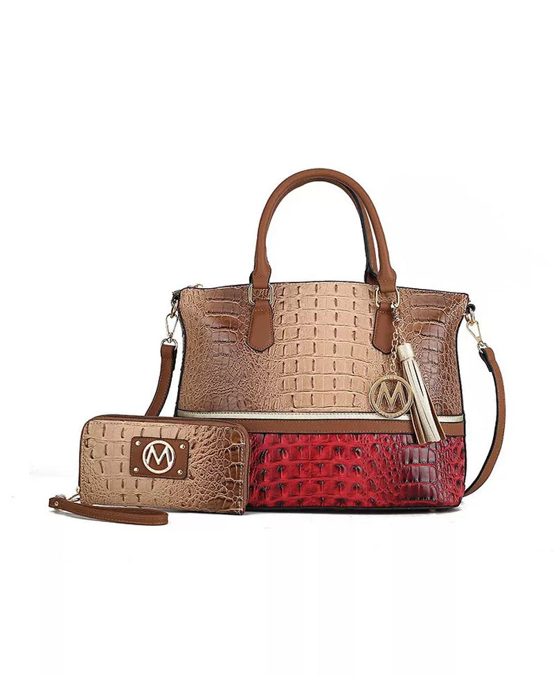 Autumn Crocodile Skin Tote Bag with Wallet by Mia K.