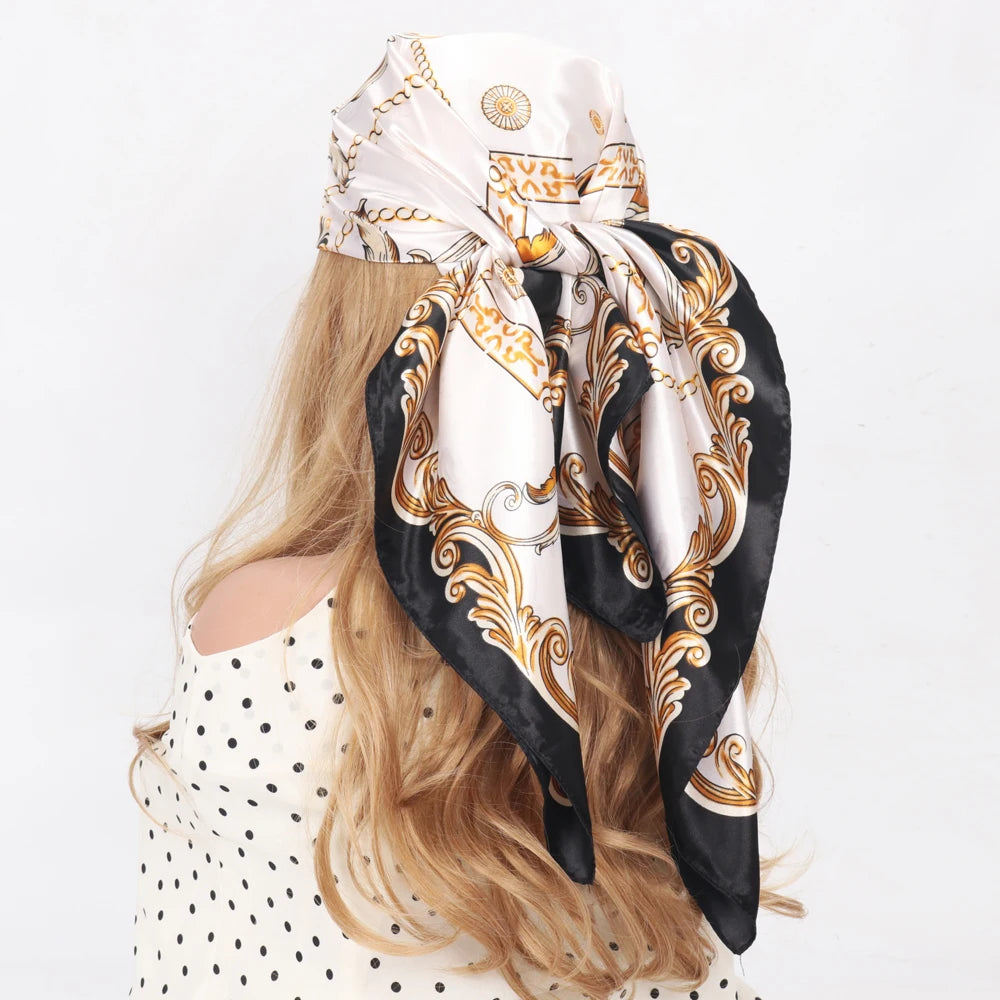 Silk Scarves Women Luxury Brand Summer Fashion Designer Head/Hair Scarf 90*90Cm Hijab Bandana Cheveux Foulard Femme 90X90CM