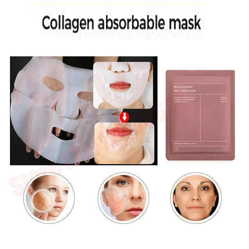 Bio-Collagen Real Deep Mask Soluble Collagen Sheet Mask with Hydrolyzed Collagen Moisturizing Face Mask for Skin Care Korean