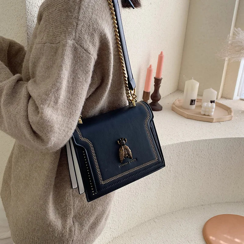 CGCBAG Luxury Brand Women Handbag 2024 New Retro Bee Female Shoulder Bag Simple High Quality Leather Designer Crossbody Bags