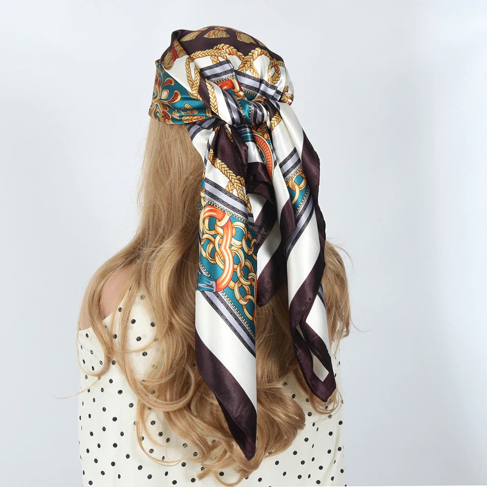 Silk Scarves Women Luxury Brand Summer Fashion Designer Head/Hair Scarf 90*90Cm Hijab Bandana Cheveux Foulard Femme 90X90CM