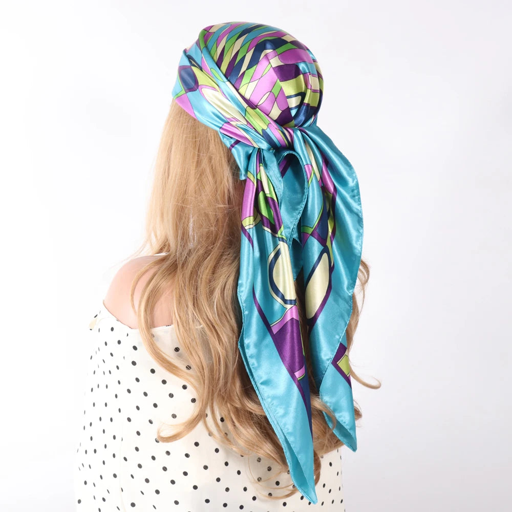 Silk Scarves Women Luxury Brand Summer Fashion Designer Head/Hair Scarf 90*90Cm Hijab Bandana Cheveux Foulard Femme 90X90CM