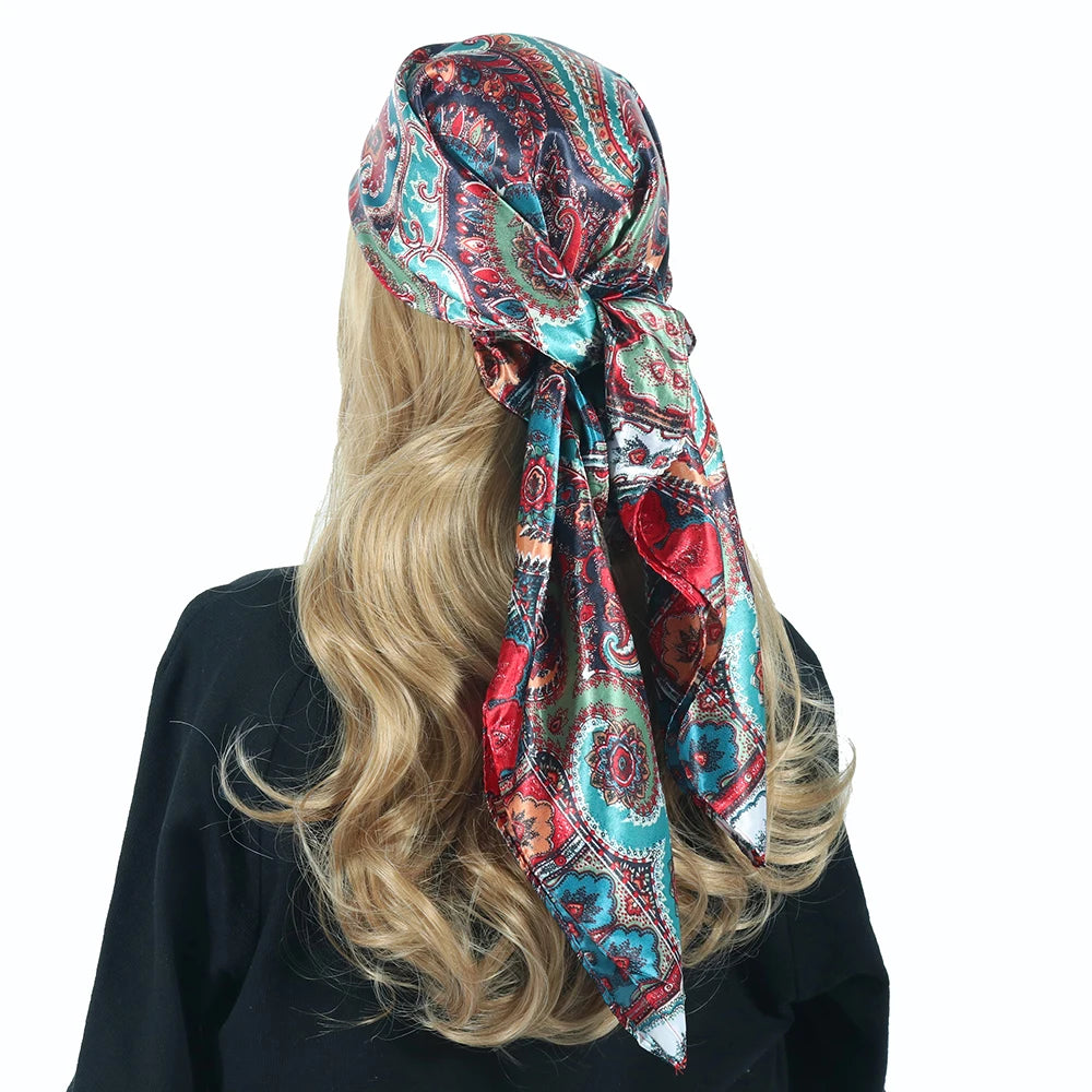 Silk Scarves Women Luxury Brand Summer Fashion Designer Head/Hair Scarf 90*90Cm Hijab Bandana Cheveux Foulard Femme 90X90CM