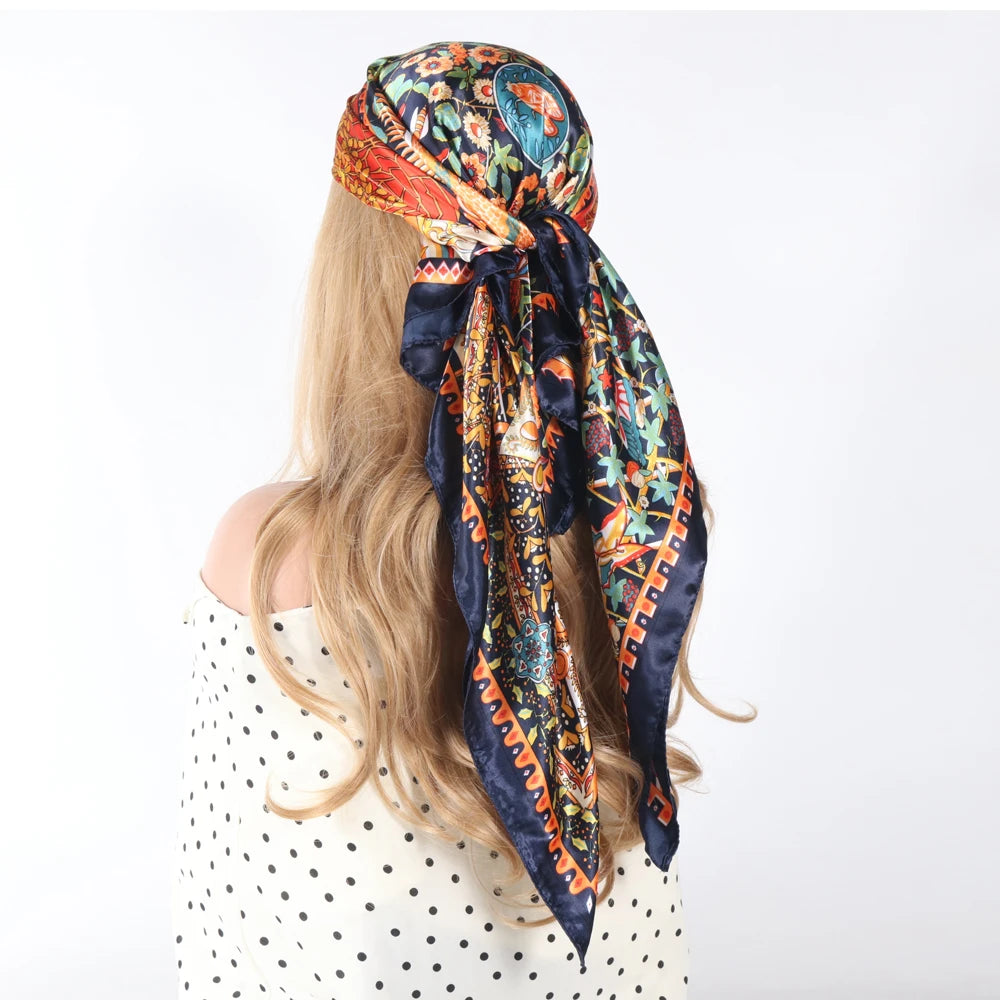 Silk Scarves Women Luxury Brand Summer Fashion Designer Head/Hair Scarf 90*90Cm Hijab Bandana Cheveux Foulard Femme 90X90CM