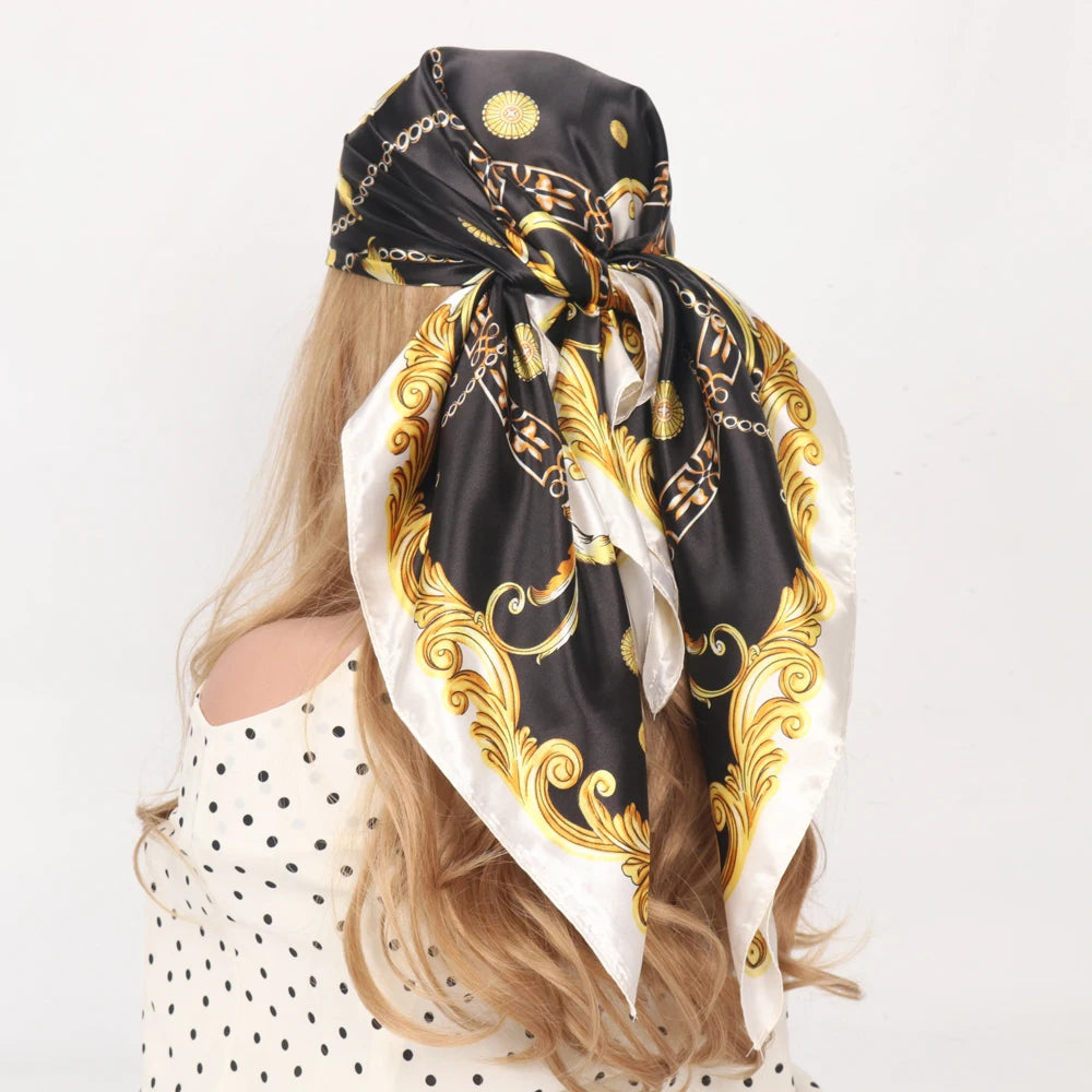 Silk Scarves Women Luxury Brand Summer Fashion Designer Head/Hair Scarf 90*90Cm Hijab Bandana Cheveux Foulard Femme 90X90CM