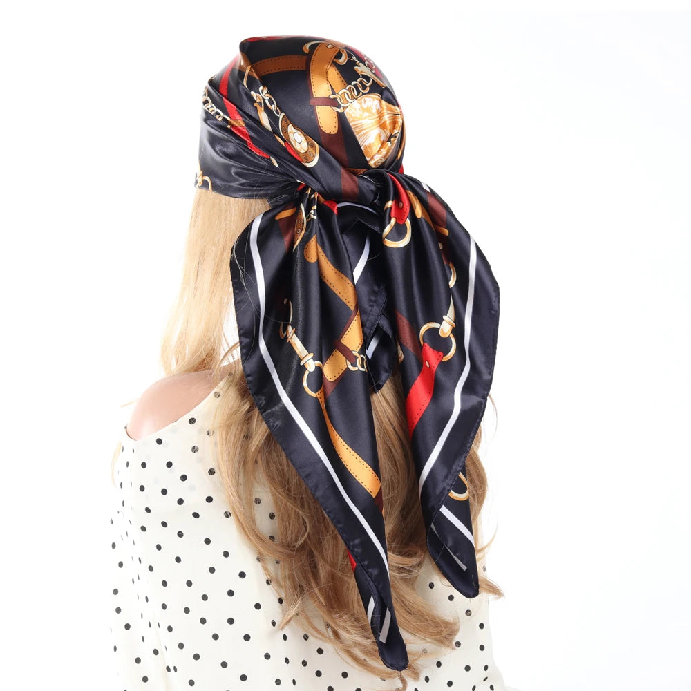 Silk Scarves Women Luxury Brand Summer Fashion Designer Head/Hair Scarf 90*90Cm Hijab Bandana Cheveux Foulard Femme 90X90CM